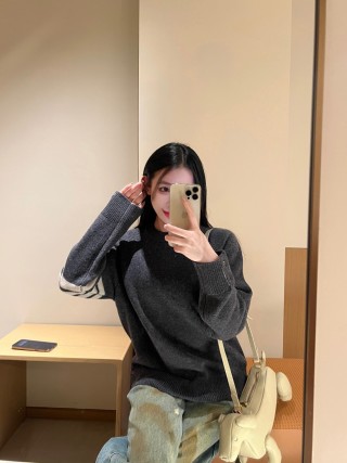 Charcoal Ribbed Knit Sweater - Classic Crew Neck view 6