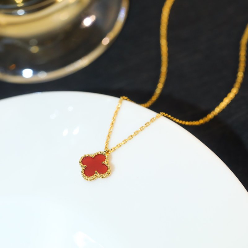 Van Cleef & Arpels Mini Four Leaf Clover Red Carnelian Necklace