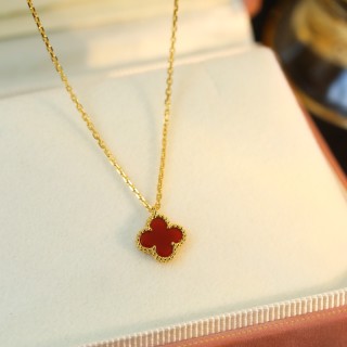 Van Cleef & Arpels Mini Four Leaf Clover Red Carnelian Necklace view 2