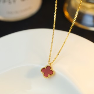Van Cleef & Arpels Mini Four Leaf Clover Red Carnelian Necklace view 3