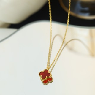 Van Cleef & Arpels Mini Four Leaf Clover Red Carnelian Necklace view 4