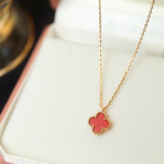 Van Cleef & Arpels Mini Four Leaf Clover Red Carnelian Necklace view 6