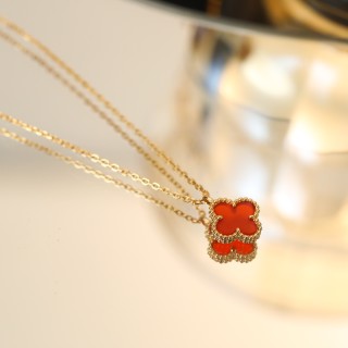 Van Cleef & Arpels Mini Four Leaf Clover Red Carnelian Necklace view 7