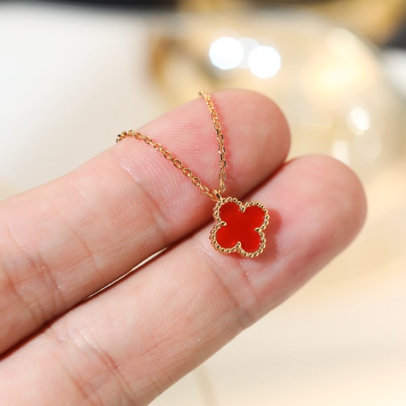 Van Cleef & Arpels Mini Four Leaf Clover Red Carnelian Necklace view