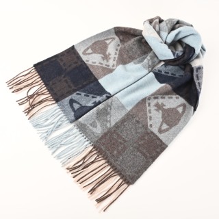 Vivienne Westwood Saturn Orb Colorblock Wool Cashmere Fringe Scarf view 1