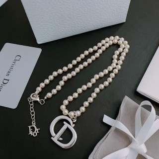 Dior Pearl Silver Logo Pendant Necklace view 1