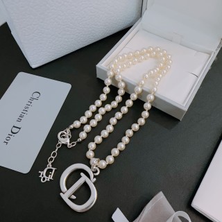 Dior Pearl Silver Logo Pendant Necklace view 2