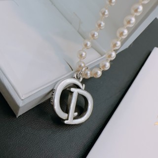 Dior Pearl Silver Logo Pendant Necklace view 3