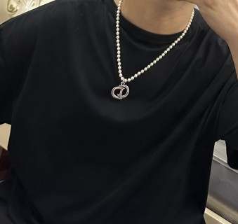 Dior Pearl Silver Logo Pendant Necklace view 4