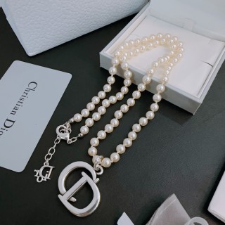 Dior Pearl Silver Logo Pendant Necklace view 5