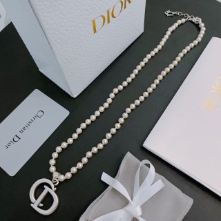 Dior Pearl Silver Logo Pendant Necklace view 6