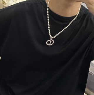Dior Pearl Silver Logo Pendant Necklace view 7