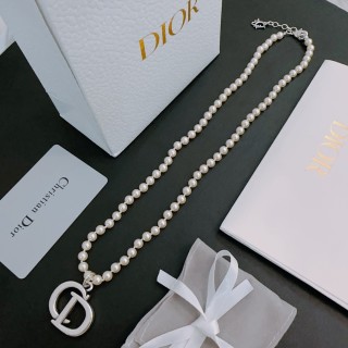 Dior Pearl Silver Logo Pendant Necklace view 8