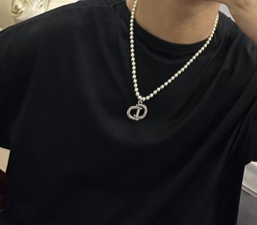 Dior Pearl Silver Logo Pendant Necklace view 9