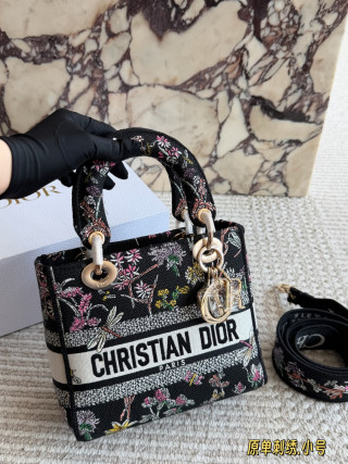 Christian Dior Lady Embroidered Floral Handbag Black view 1