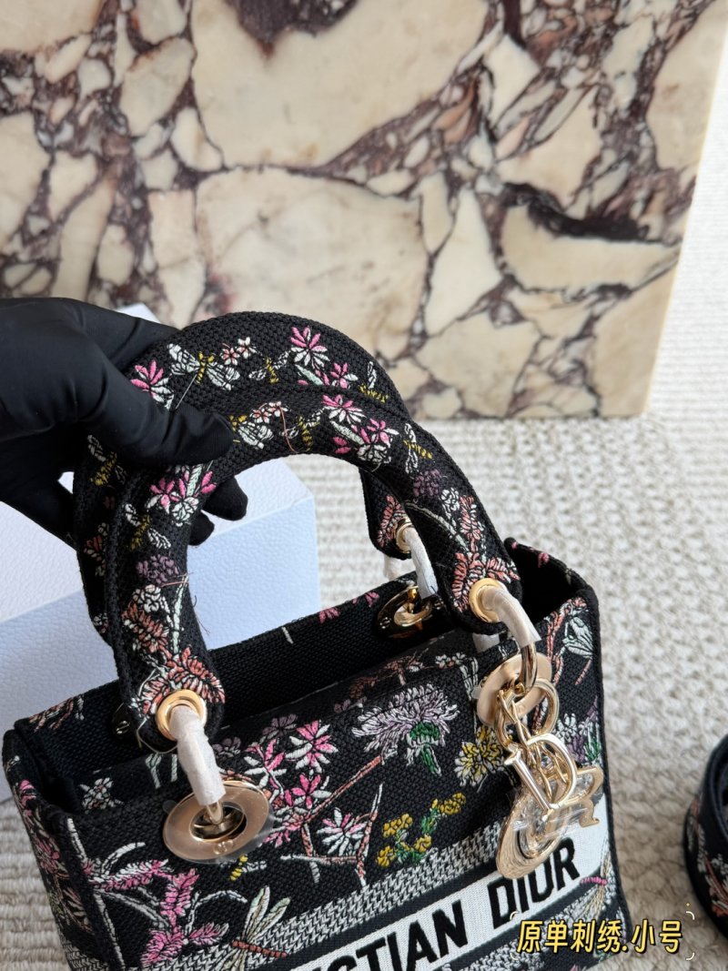 Christian Dior Lady Embroidered Floral Handbag Black view