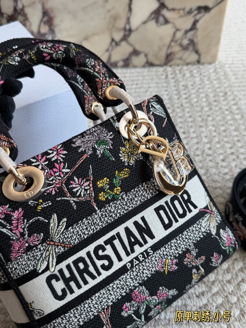 Christian Dior Lady Embroidered Floral Handbag Black view