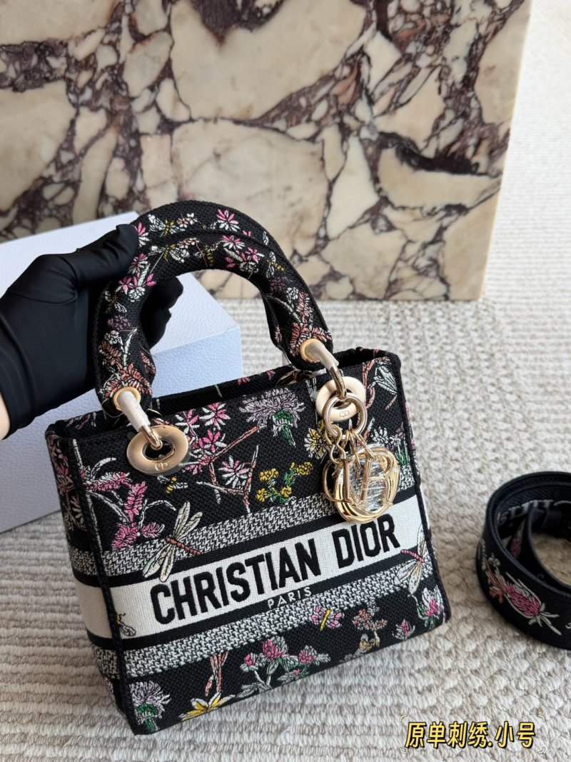 Christian Dior Lady Embroidered Floral Handbag Black view