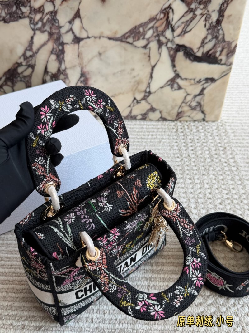 Christian Dior Lady Embroidered Floral Handbag Black view