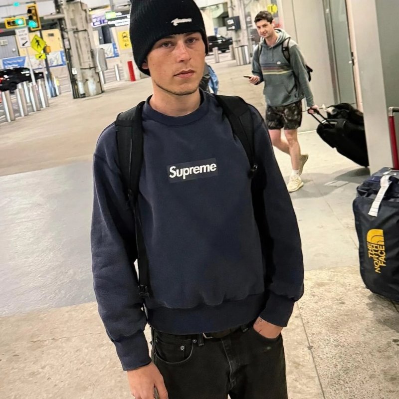 Supreme Cracked Box Logo Crewneck Sweatshirt Navy view