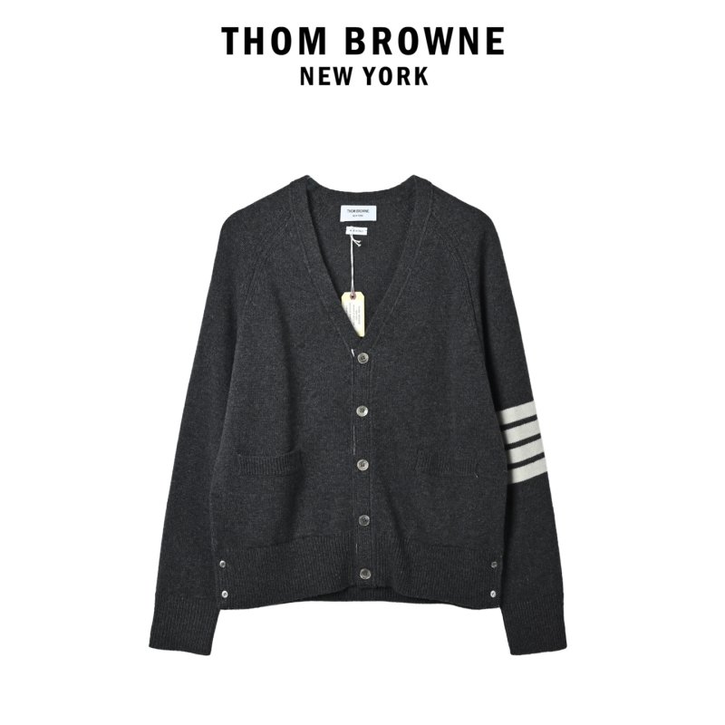Charcoal Ribbed Cardigan with White Stripe Sleeves view