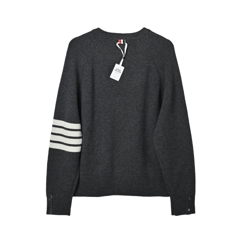 Charcoal Ribbed Cardigan with White Stripe Sleeves view