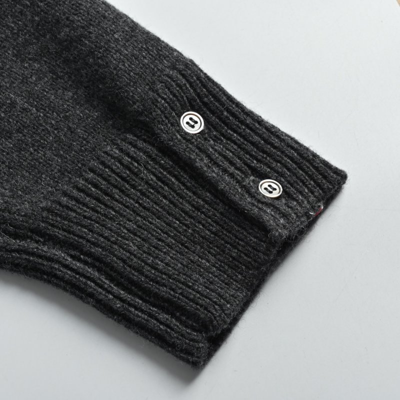 Charcoal Ribbed Cardigan with White Stripe Sleeves view