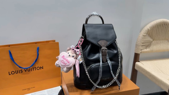 Louis Vuitton Black Leather Backpack with Chain Strap video