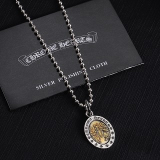 Chrome Hearts Oval Angel Pendant Silver Chain Necklace view 1