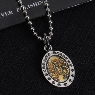 Chrome Hearts Oval Angel Pendant Silver Chain Necklace view 2