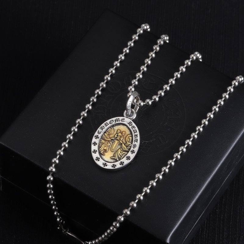 Chrome Hearts Oval Angel Pendant Silver Chain Necklace view
