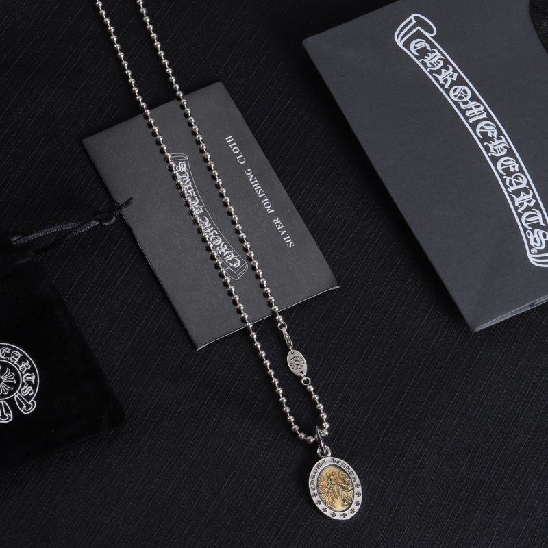 Chrome Hearts Oval Angel Pendant Silver Chain Necklace view