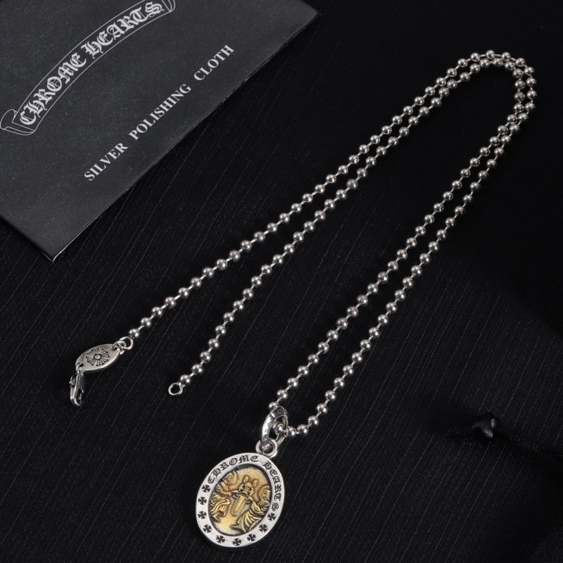 Chrome Hearts Oval Angel Pendant Silver Chain Necklace view