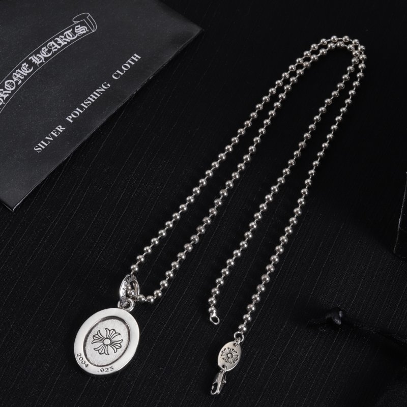 Chrome Hearts Oval Angel Pendant Silver Chain Necklace view