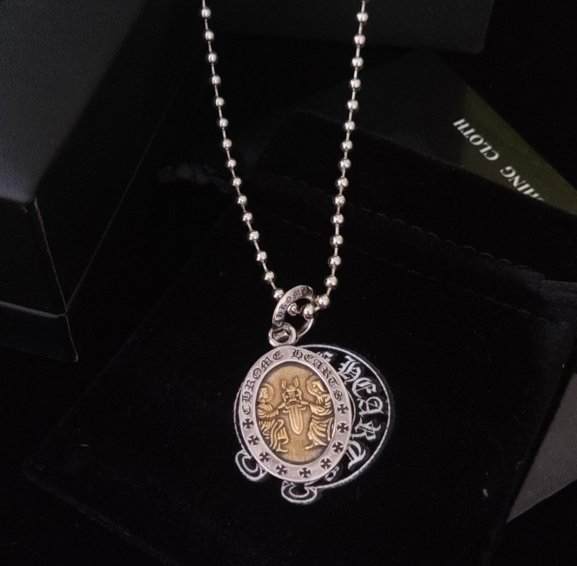 Chrome Hearts Oval Angel Pendant Silver Chain Necklace view