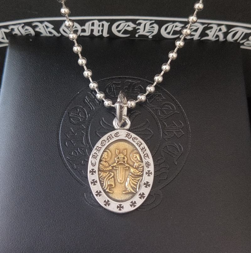 Chrome Hearts Oval Angel Pendant Silver Chain Necklace view