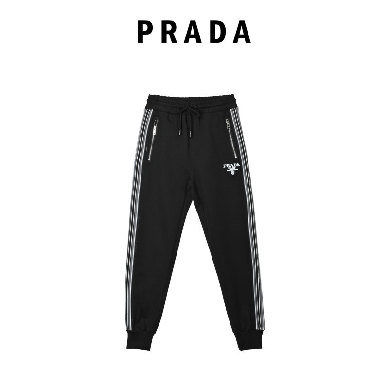 Prada Black Track Pants with White Stripe Detail view