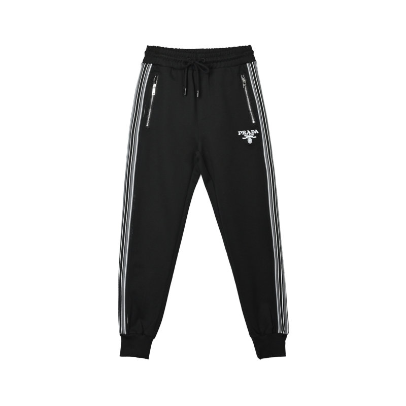 Prada Black Track Pants with White Stripe Detail view