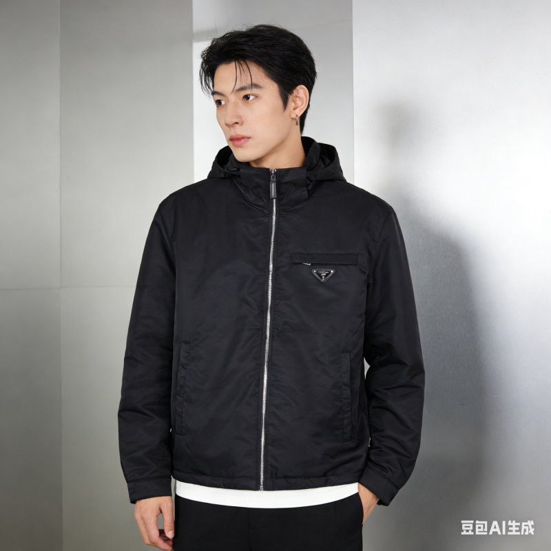 Prada Black Nylon Hooded Zip Jacket
