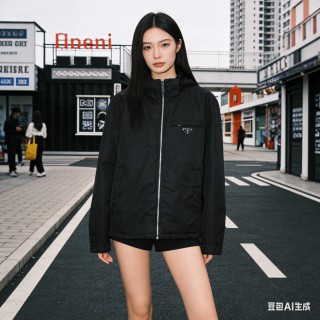 Prada Black Nylon Hooded Zip Jacket view 2