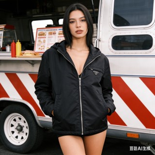 Prada Black Nylon Hooded Zip Jacket view 5