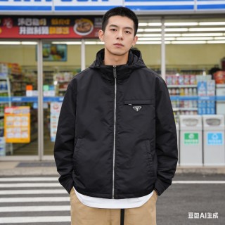 Prada Black Nylon Hooded Zip Jacket view 6