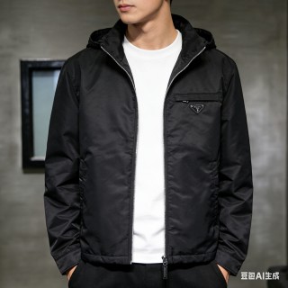 Prada Black Nylon Hooded Zip Jacket view 7