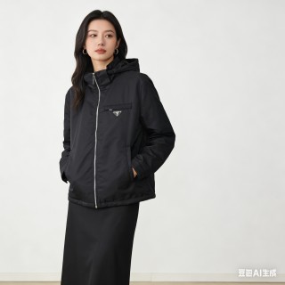 Prada Black Nylon Hooded Zip Jacket view 9