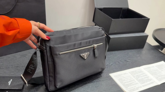 Prada Black Nylon Crossbody Bag with Triangle Logo video