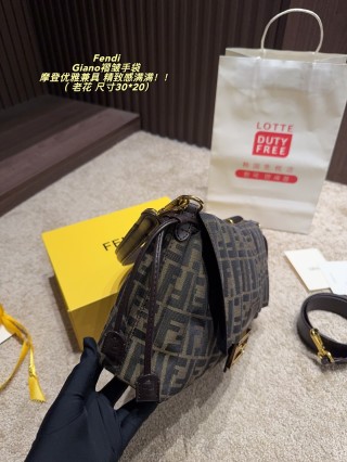 Fendi Giano Pleated Shoulder Bag - Brown Monogram view 3
