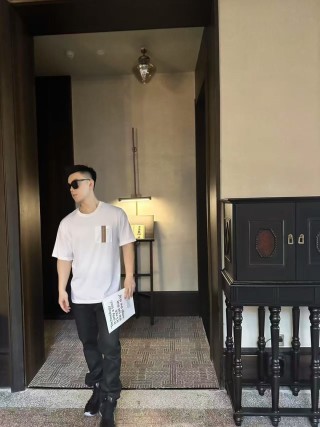 Burberry White Pocket T-Shirt with Striped Trim view 3
