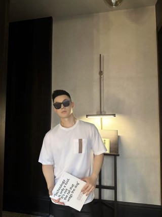 Burberry White Pocket T-Shirt with Striped Trim view 5