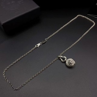 Chrome Hearts Flame Cross Pendant Silver Chain Necklace view 1