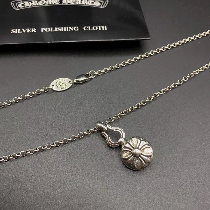 Chrome Hearts Flame Cross Pendant Silver Chain Necklace view
